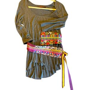 A COMMON THREAD for Anthropology Gray Blouse with Colorful Tie S.